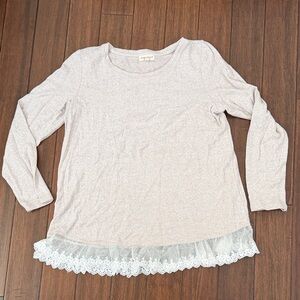 Cozy Cream Long Sleeve Sweater with Lace Hem